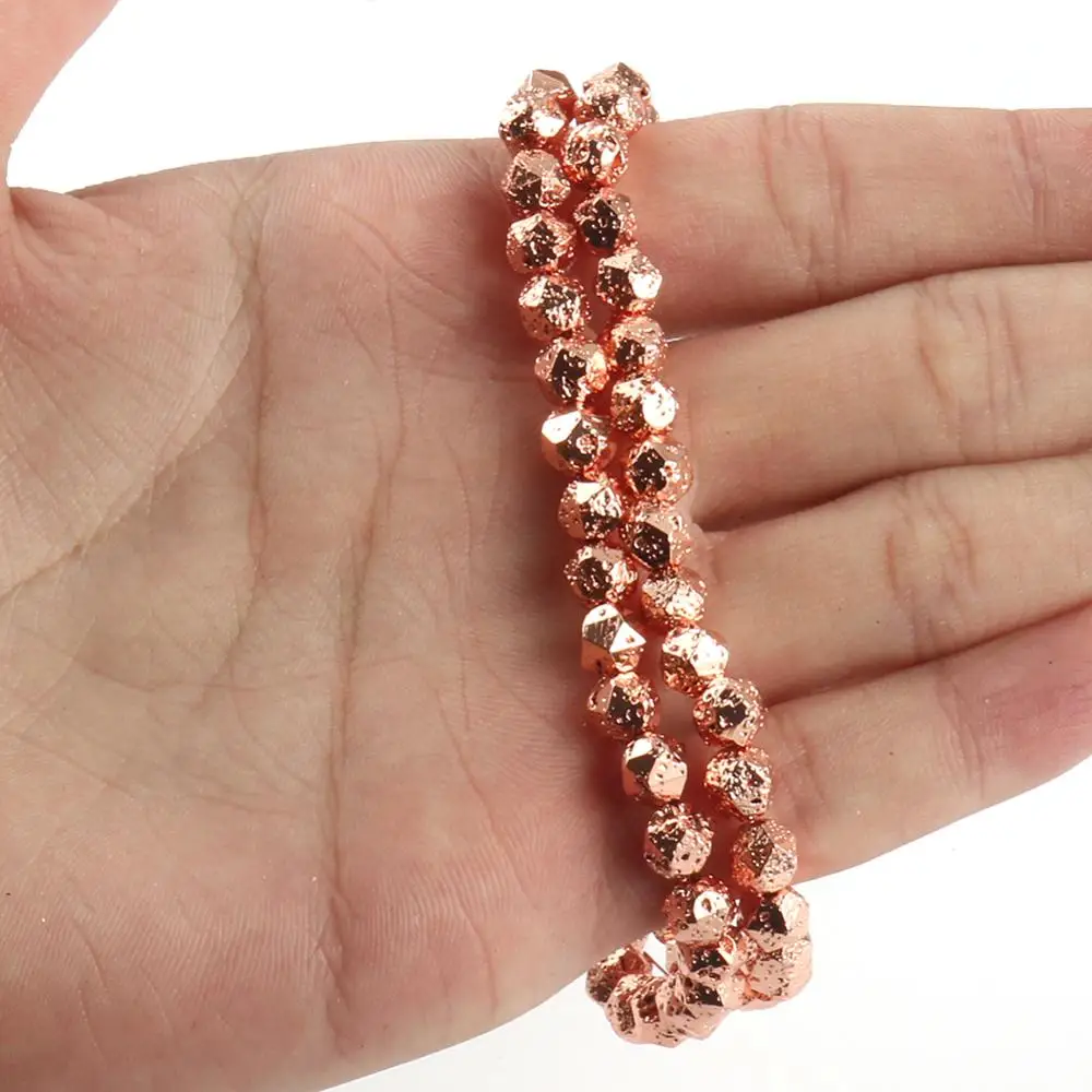 

Natural 6-12mm Faceted Rose Gold Plated Volcanic Lava Beads for Jewelry Making DIY Charm Bracelet Necklace Accessories 15''