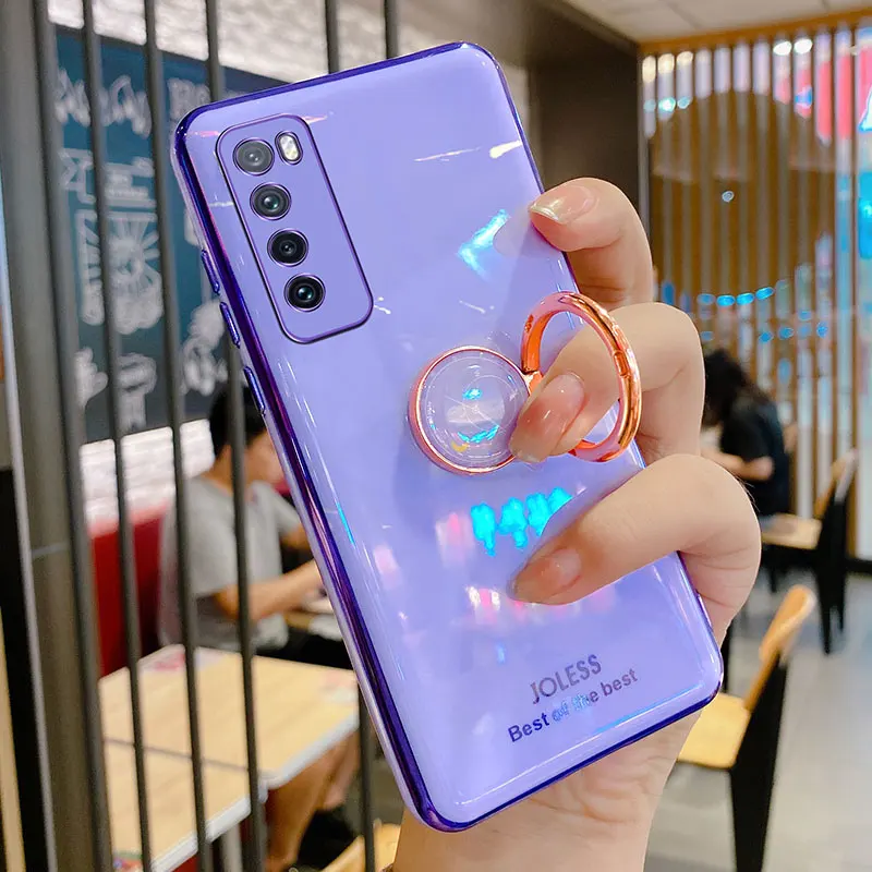 Luxury Silicone Case For Huawei P40 Lite 5G phone Case For Huawei p40 lite E Cover Shockproof Stand Holder Case Huawei p40 Lite