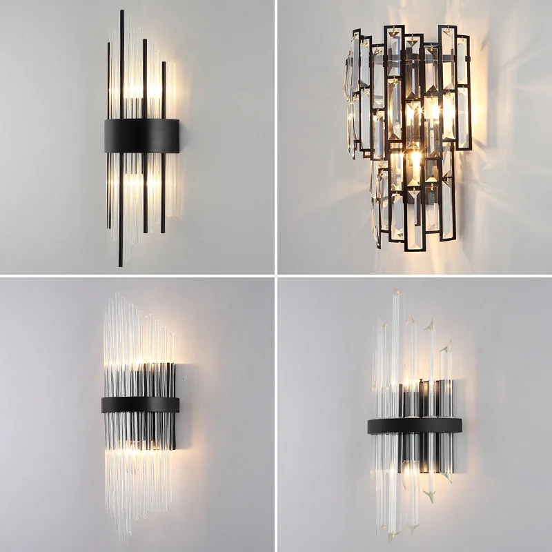 

Designer post-modern crystal wall lamp light luxury hotel club bedroom bedside living room TV background wall lamp