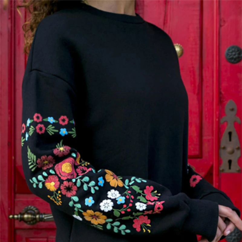 

Women Autumn Winter Long Sleeve Mini Dress Vintage Floral Print Short Dresses Female Pullover Casual Straight Vestidos