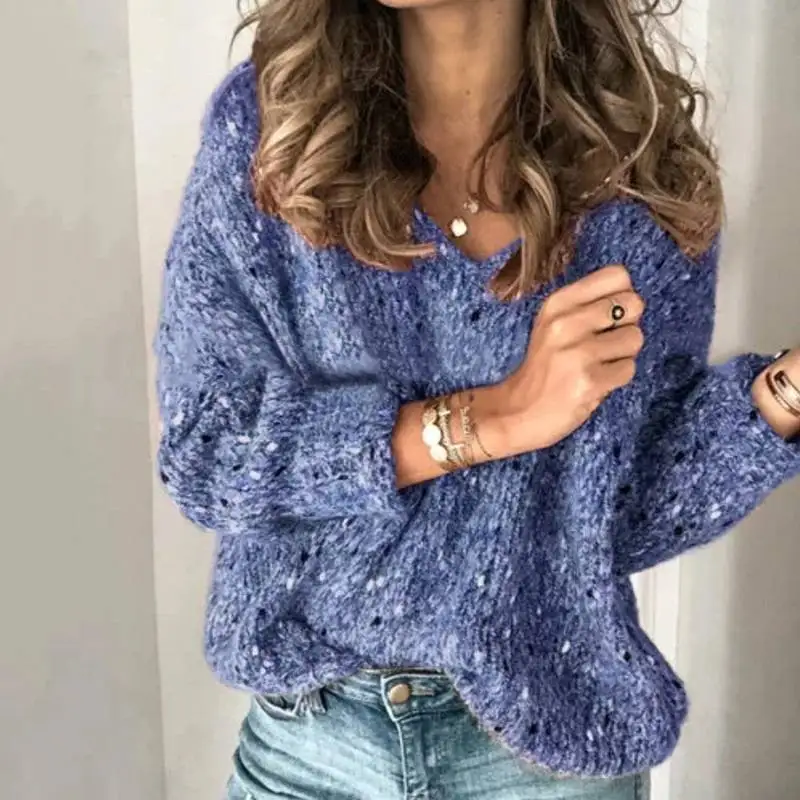 Модный женский свитер осень v-образный вырез длинный рукав вязаные