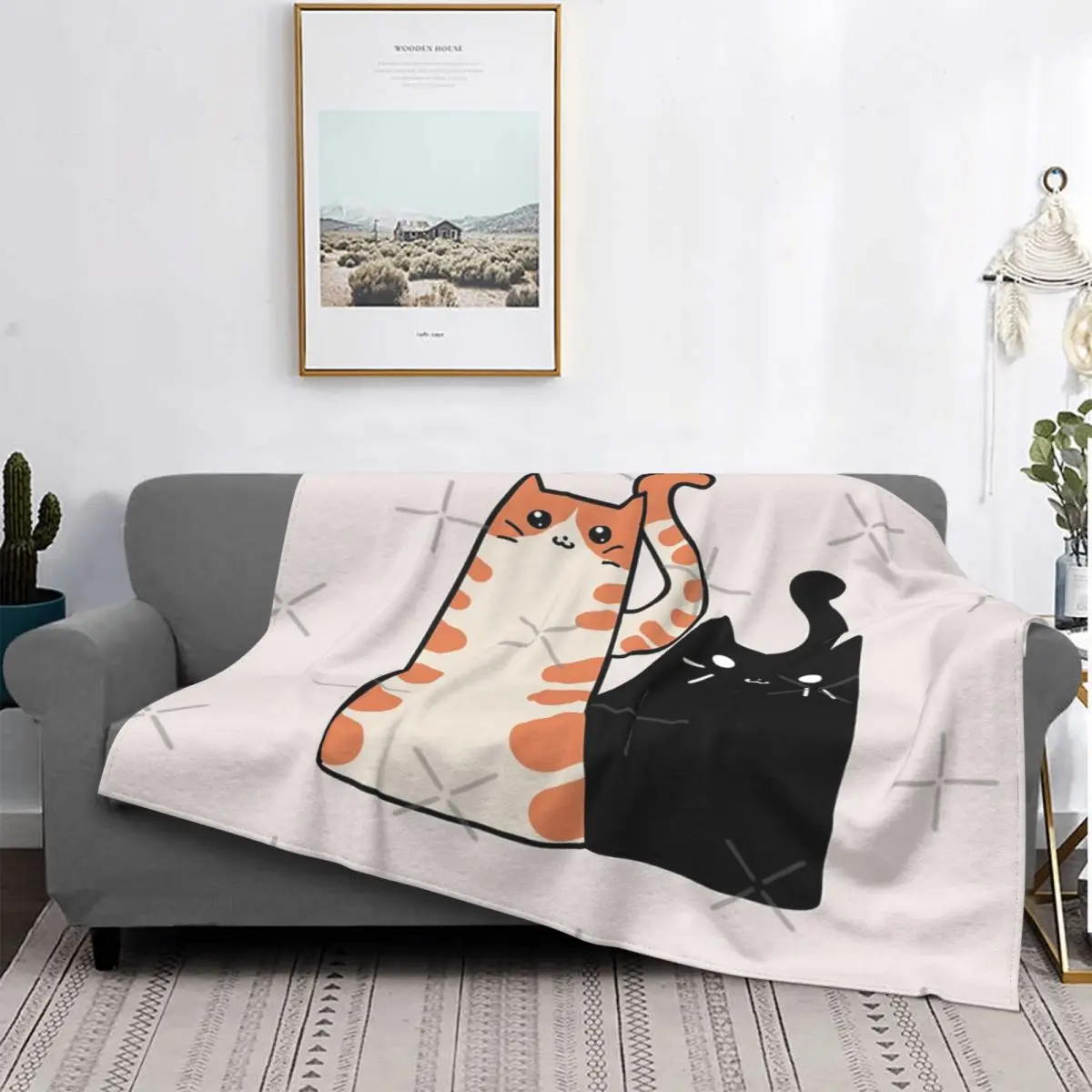 

Tabby-Manta de gato y gato negro, a cuadros para cama colcha, mullida, a cuadros, de verano