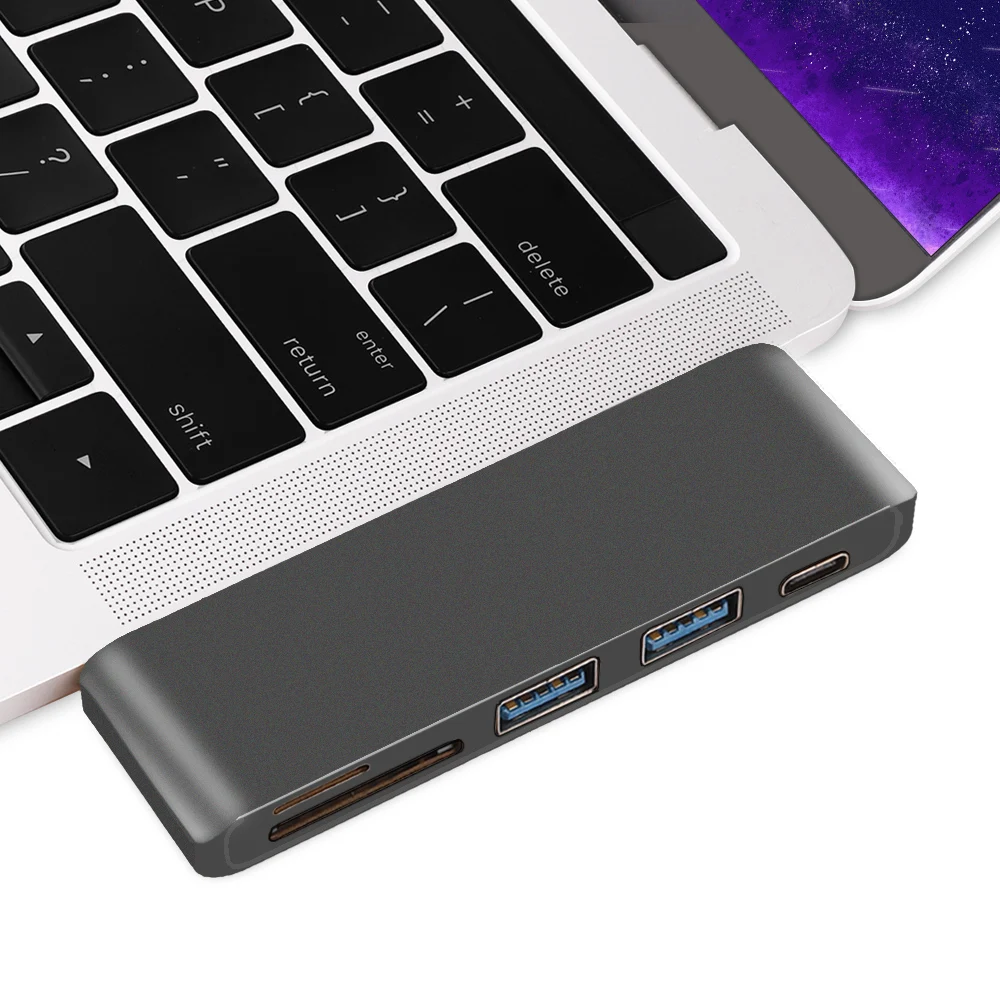 Redlai USB C концентратор для MacBook Air Pro Retina 13 дюймов /// Тип-C USB Hub адаптер с 2 портами(стандарт 3,0 Порты, PD, светодиодный дисплей, SD/TF Card Reader устройство чтения карт