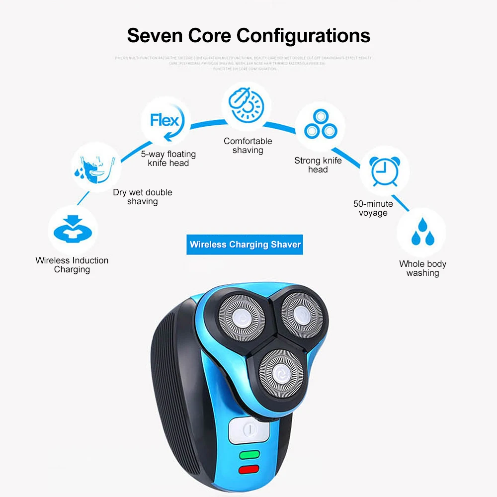 3 лезвия Мужская моющаяся перезаряжаемая электробритва водонепроницаемая