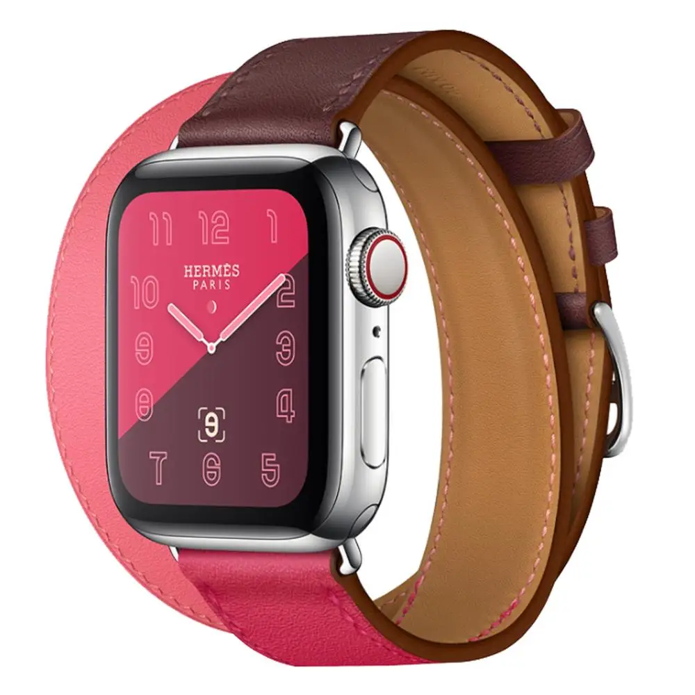 

Double Tour For Apple Watch Band 44mm 40mm Genuine Leather Watchband Belt Bracelet IWatch Band 38mm 42mm Series 3 4 5 6 Strap