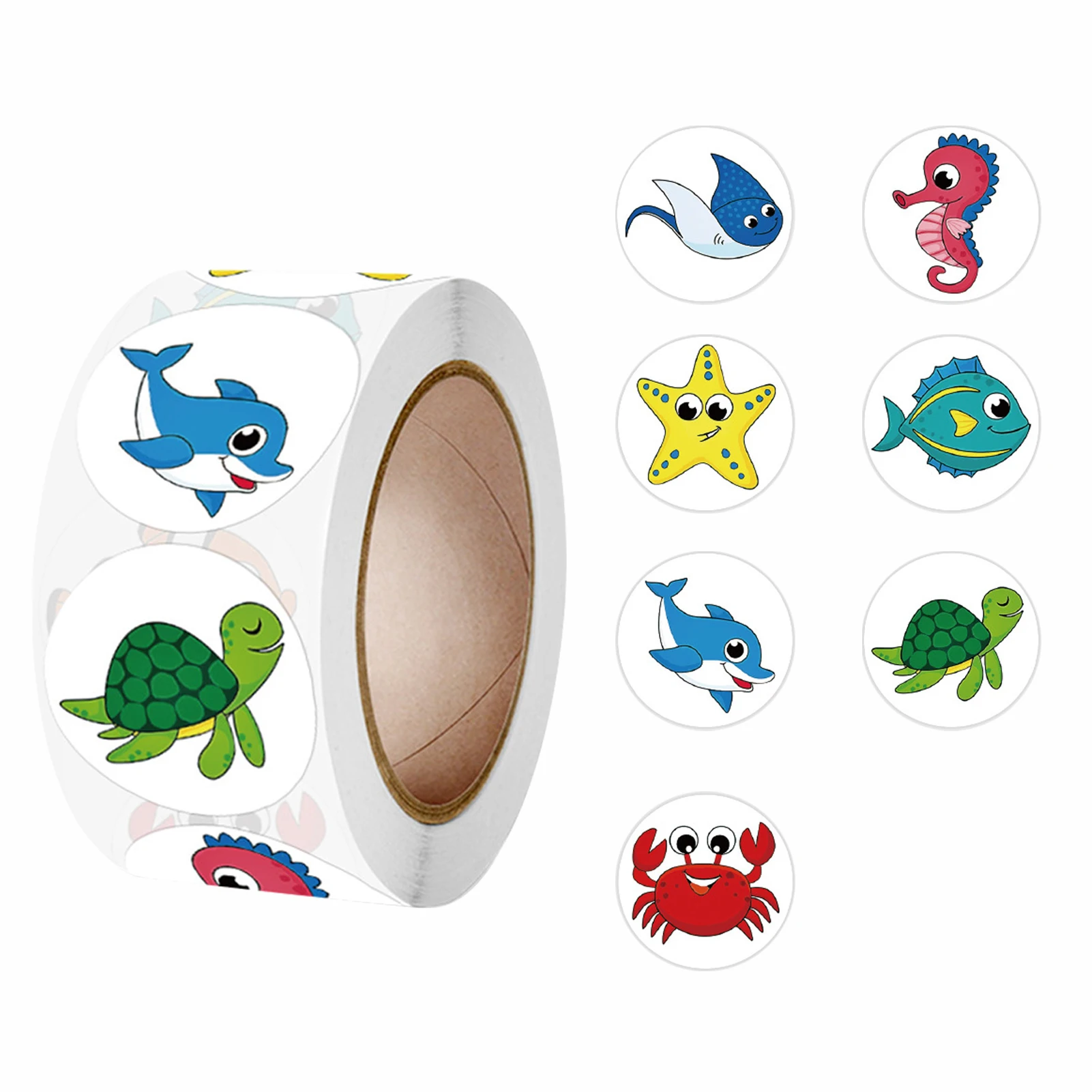 

500pcs/roll DIY Craft Cute Animal Cartoon Sticker School Scrapbooking Shark Crab Self Adhesive Stationery Waterproof Dolphin