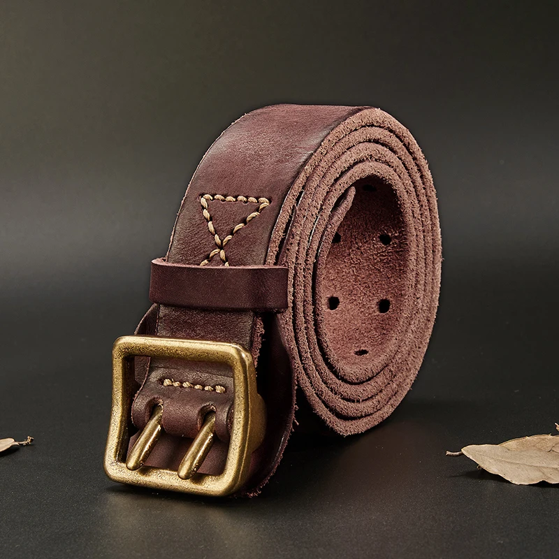 

Men's Belt 3.8cm Luxury Thick Leather Double Pronged Brass Buckle Ceinture Brand Designer Vintage Distressed Jeans Belt Men Riem