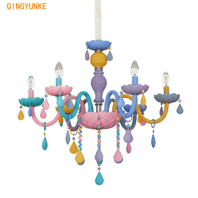 

Crystal Led Chandelier European Candle Lustre Restaurant Bedroom Children Room Light American Girl Princess Makaron Pendant Lamp