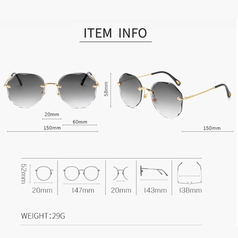 

Fashion Square Rimless Sunglasses New Women Small Sun glasses Shades Metal Sunglass UV400 Eyewear