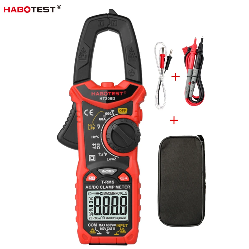 

HABOTEST Digital Clamp Meter True RMS Multimeter AC DC Voltage Pliers Ammeter Current Capacitance NCV Tester 600V 600A