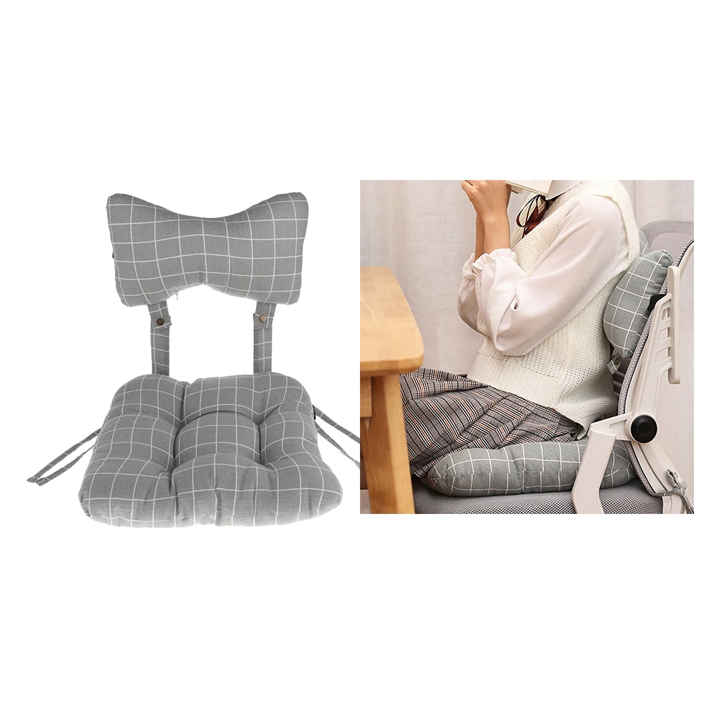 

Soft Chair Seat Cushion Mat with Neck Support Pillow Removable for Home Office