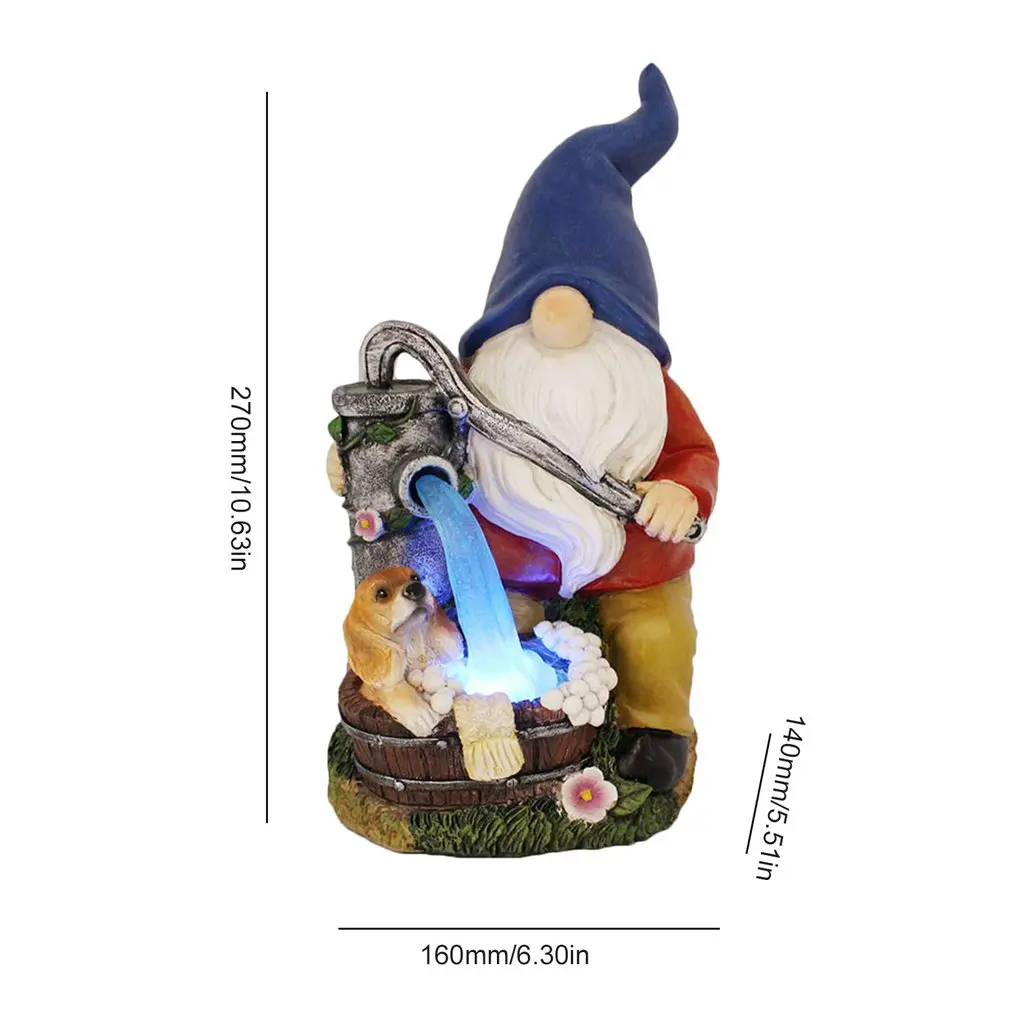

Gnome And Bathing Dog Statue Outdoor Garden Gnome Sculpture Solar Powered LED Lights Resin Gnome Figurine