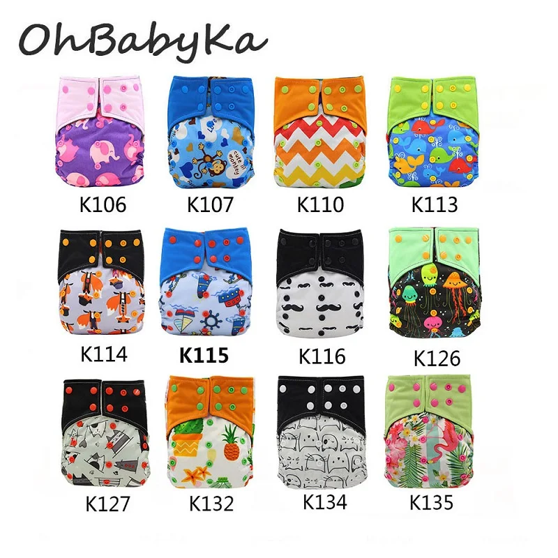 OhBabyKa Детские все-в-два многоразовые подгузники бамбуковый уголь Ткань Подгузники с карманами двойные вставки Один размер регулируемый