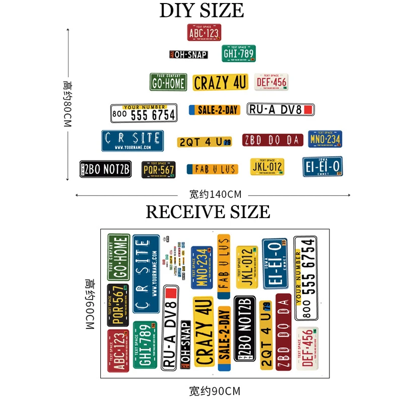 

NEW DIY Creative Wallpaper Retro License Plate Wall Sticker PVC Mural Living Room Tv Background Bedroom Dining Room Home Decor