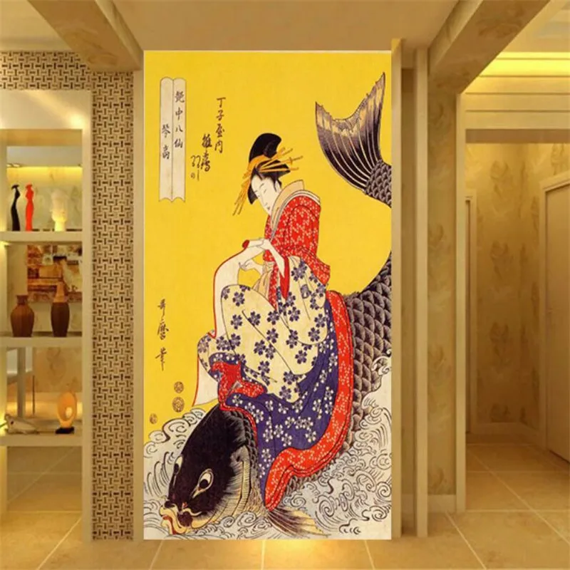 Японские Ukiyo-e дамские красные большие обои с карпами для стен японская кухня Ramen