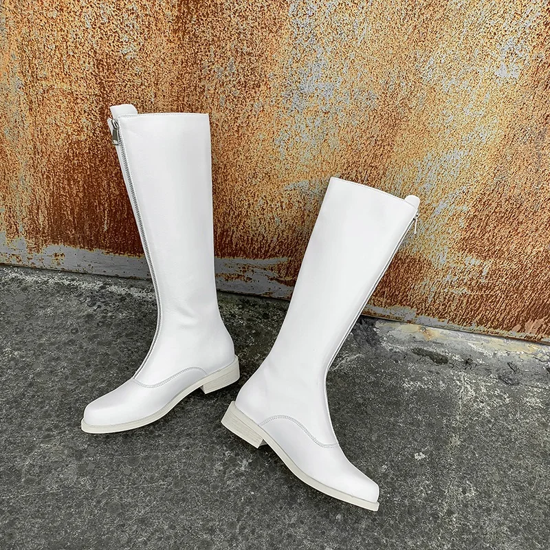 

ZVQ Winter New Fashion Knee High Boots Outside Low Heels Round Toe Front Zip Handmade Genuine Leather Women Shoes Drop Shipping