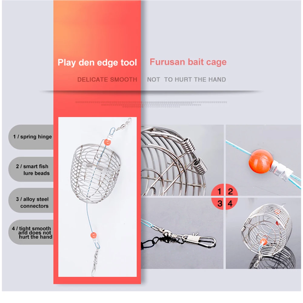 

1pc Fishing Accessories Trap Stainless Steel Tool Fish Bait Basket Lure Cages Fishing Bait Cage Fishing Feeder