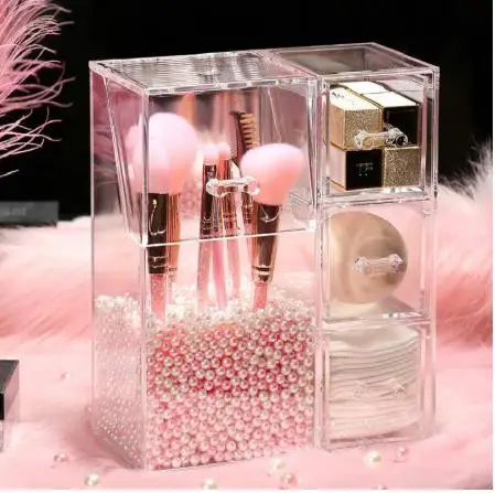 pink white Акриловый держатель кистей для макияжа, ведро для косметических кистей, контейнер для ручек, контейнер для кистей, настольный контейнер без Кистей - Цвет: pink white