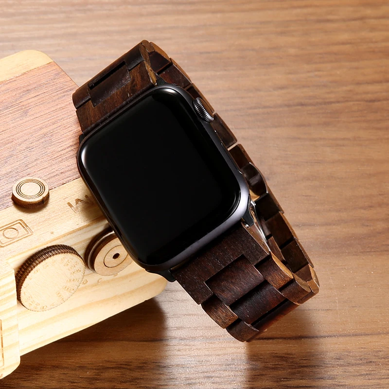 Деревянный ремешок для Apple watch 5 44 мм 40 металлический браслет с застежкой бабочкой