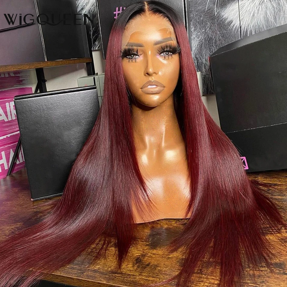 

13x4 HD Lace Front Wig 1B 99J 13x4 Straight Burgundy Frontal Human Hair Wig Brazilian Remy PrePlucked Ombre Wine Red 180 Density