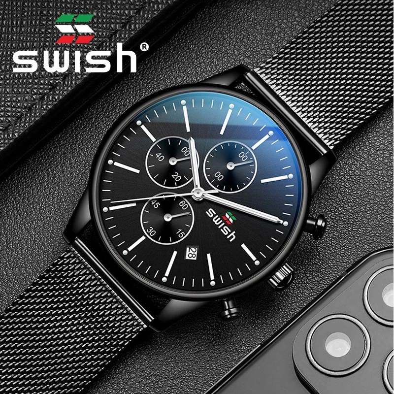 Часы мужские кварцевые из нержавеющей стали с хронографом 3 бар|Кварцевые часы| |