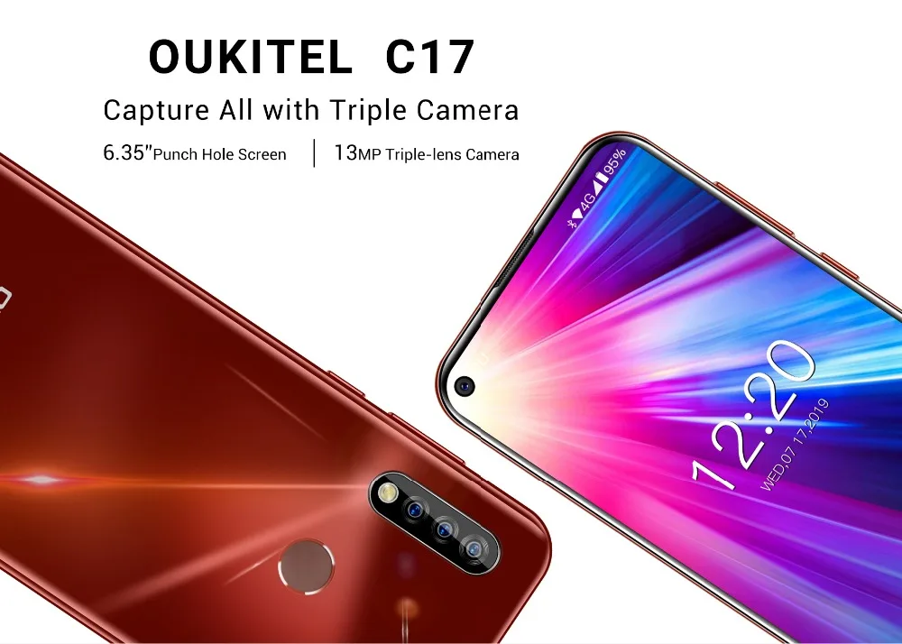 Смартфон OUKITEL C17 6,35 ''с тройной камерой MT6763, четыре ядра, Android 9,0, 3 ГБ, 16 ГБ, распознавание лица, отпечаток пальца, 4G, мобильный телефон, 3900 мА/ч