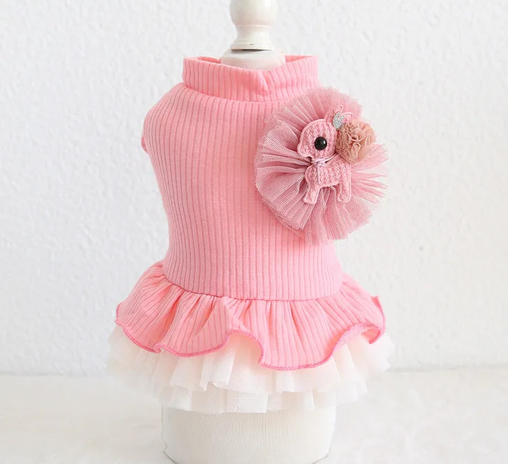 Полосатое Цветочное платье для собак кружевная хлопковая одежда зимняя теплая