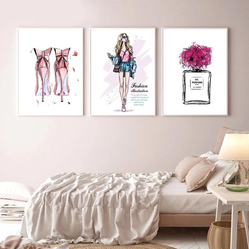 Модный настенный художественный постер духи и губы скандинавский принт