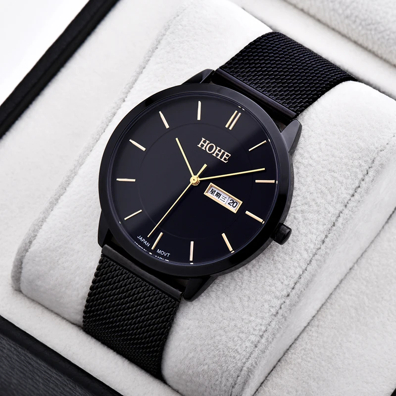 Men's ultra-thin double calendar waterproof Milan woven mesh belt quartz watch simple business leisure men's watch women's Watch