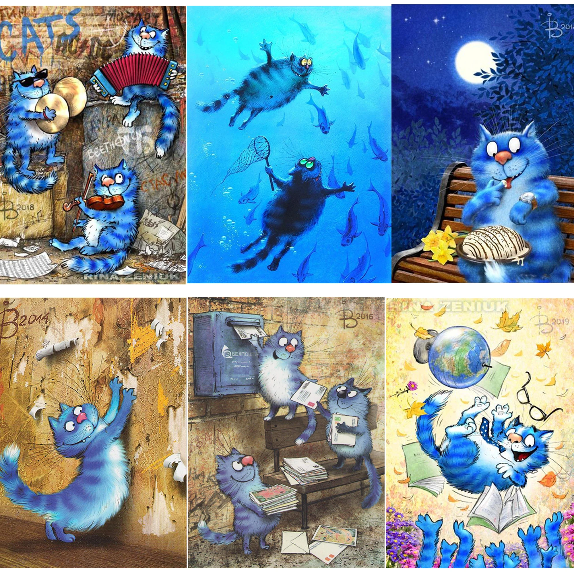 

5D DIY Diamond Painting Cartoon blue fat cat Kit Full Drill Embroidery Scenery Mosaic Art Picture of Rhinestones Home Decor