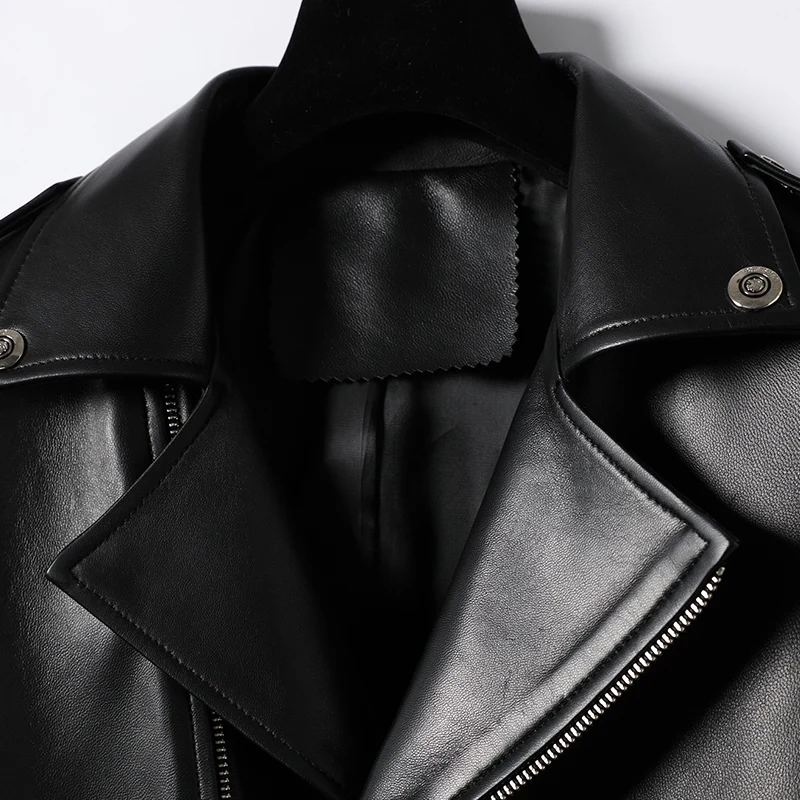 

JCHB 2021 Spring and Autumn New Haining genuine leather jacket women's short coat slim high waist sheep leather motorcycle leat