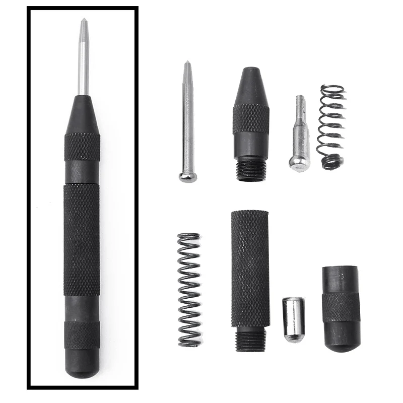 

2 Pcs Automatic Center Hole Punch Spring Loaded 5 Inch Adjustable Impact Hand Tool for Metal Wood,Black