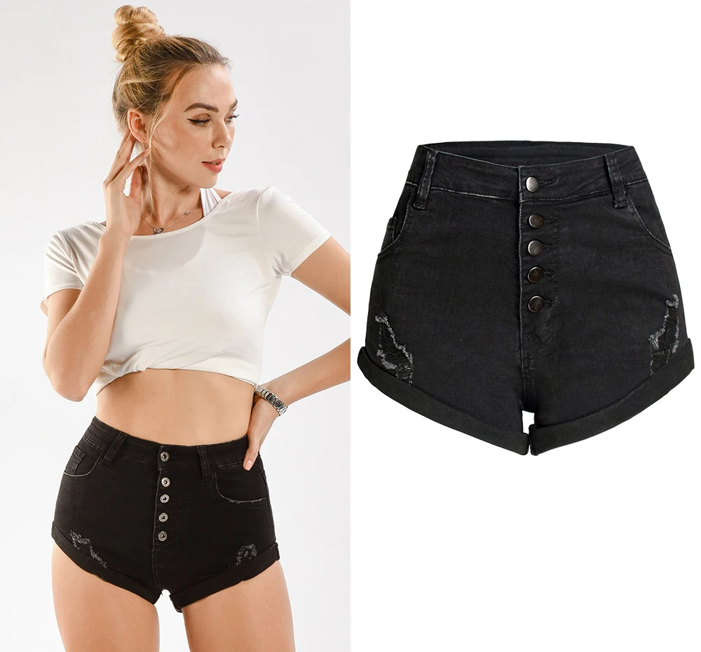 Шорты женские джинсовые с завышенной талией однобортные модные Универсальные