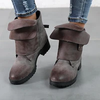 woman mid calf boots lace up boots female women shoes rivet low heels zip footwear leather womens short boots plus size 43
