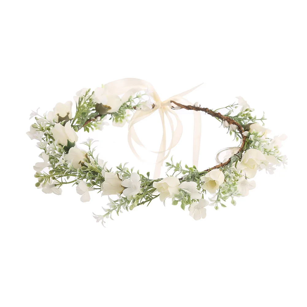 Hawaii Romantic White Rose Flower Crown Rustic Floral Hairbands Head Wreath for Wedding Garland Beach Travel Hair Accessories