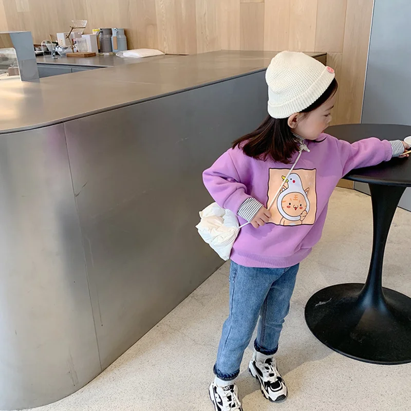 

Mila Chou Girls Hoodies Cartoon Pattern Autumn Winter Outwear Children Sweatshirts for Kids Clothes Baby Pullovers Sweatshirt