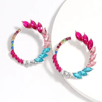 fashion popular personality irregular pink rhinestone dangle earrings womens exaggerated atmosphere temperament jewelry