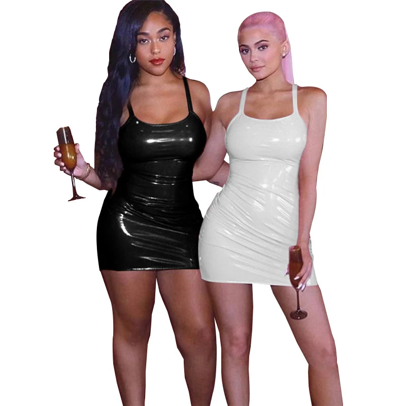 Spring New Fashion Leather Sleeveless Women dresses 2019 new Basic Solid club party Dress office ladie Elegant | Женская одежда