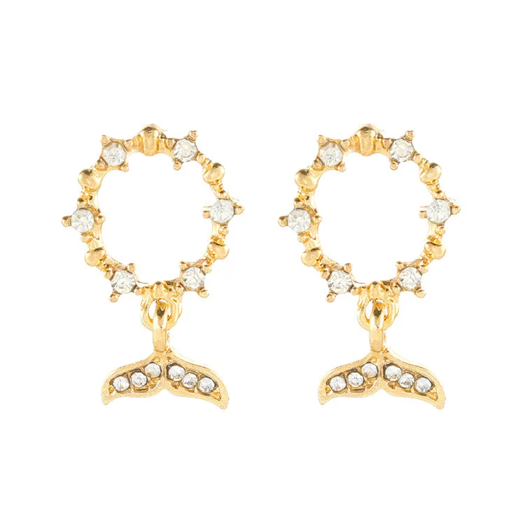 Korean Girl Heart High-quality Temperament Simple Wild Fishtail Earrings Fashion Elegant Romantic Shiny Zircon Wedding | Украшения и