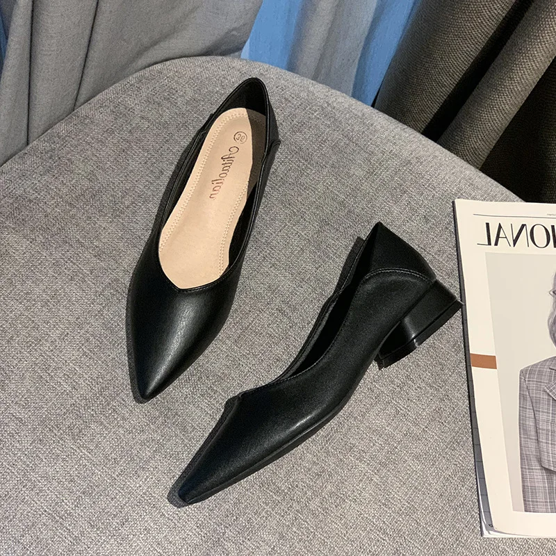 

Thick-heeled Shoes Women 2021 New Spring Shoes Wild Spring Shoes Pointed Black Summer Women's Shoes Leather Shoes Summer