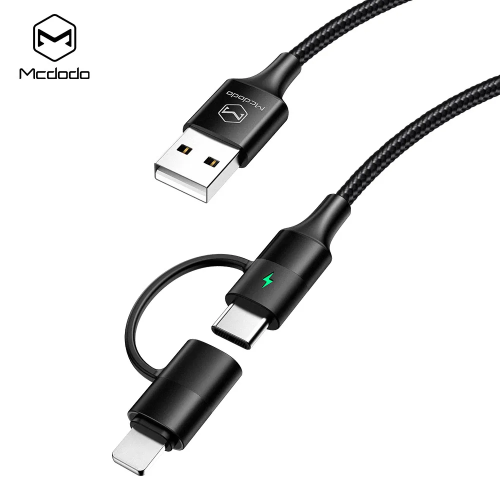 MCDODO 2 в 1 кабель USB type-C для iPhone XS MAX XR X 8 7 6 6S Plus Кабель быстрой зарядки type C для samsung S10 Xiaomi шнур для телефона - Цвет: 2 in 1 Cable