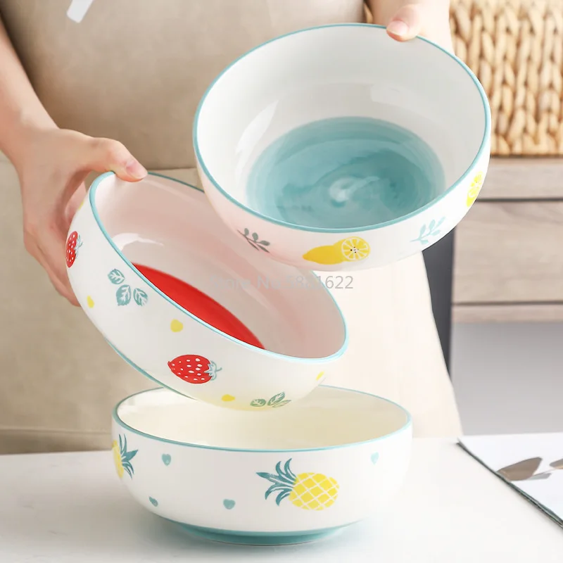 

Japanese Hand-painted Ceramic Soup Bowl, Underglaze Colored Small Fresh 8-inch Noodle Bowl, Tableware Ceramic Large Salad Bowl
