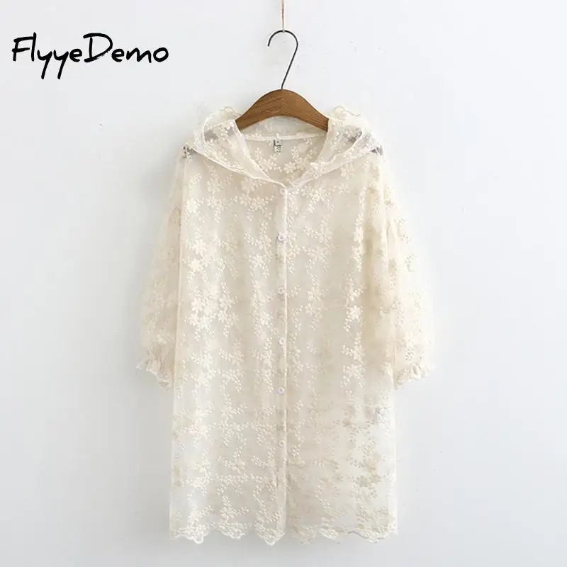 

Women Summer Floral Embroidery Female Sun Blouse Shirt Tops Boho Beach Long Chiffon Blouses Sunscreen Sunproof Outwear Coat