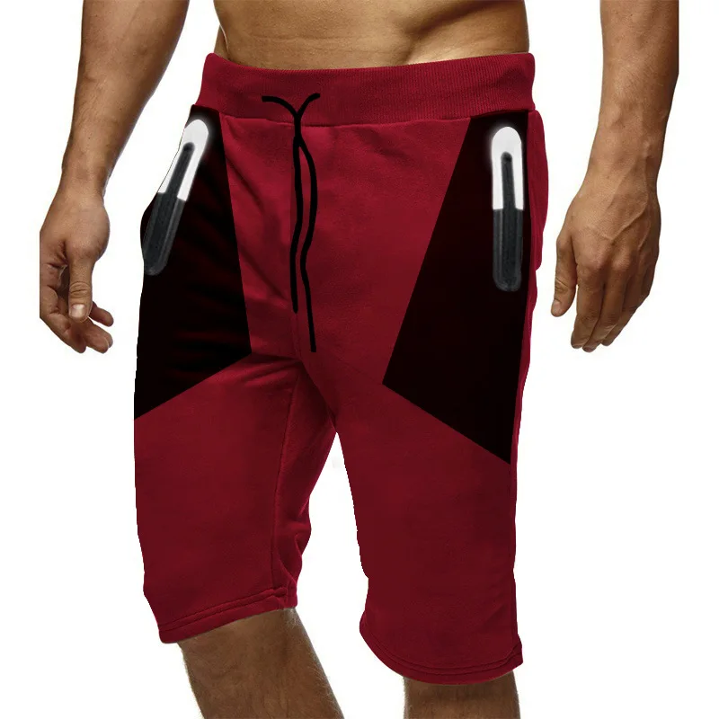 

2021 New Foreign Trade Sports Stitching Shorts Zipper Reflective Design Squat Supine Beach Five-Point Pants