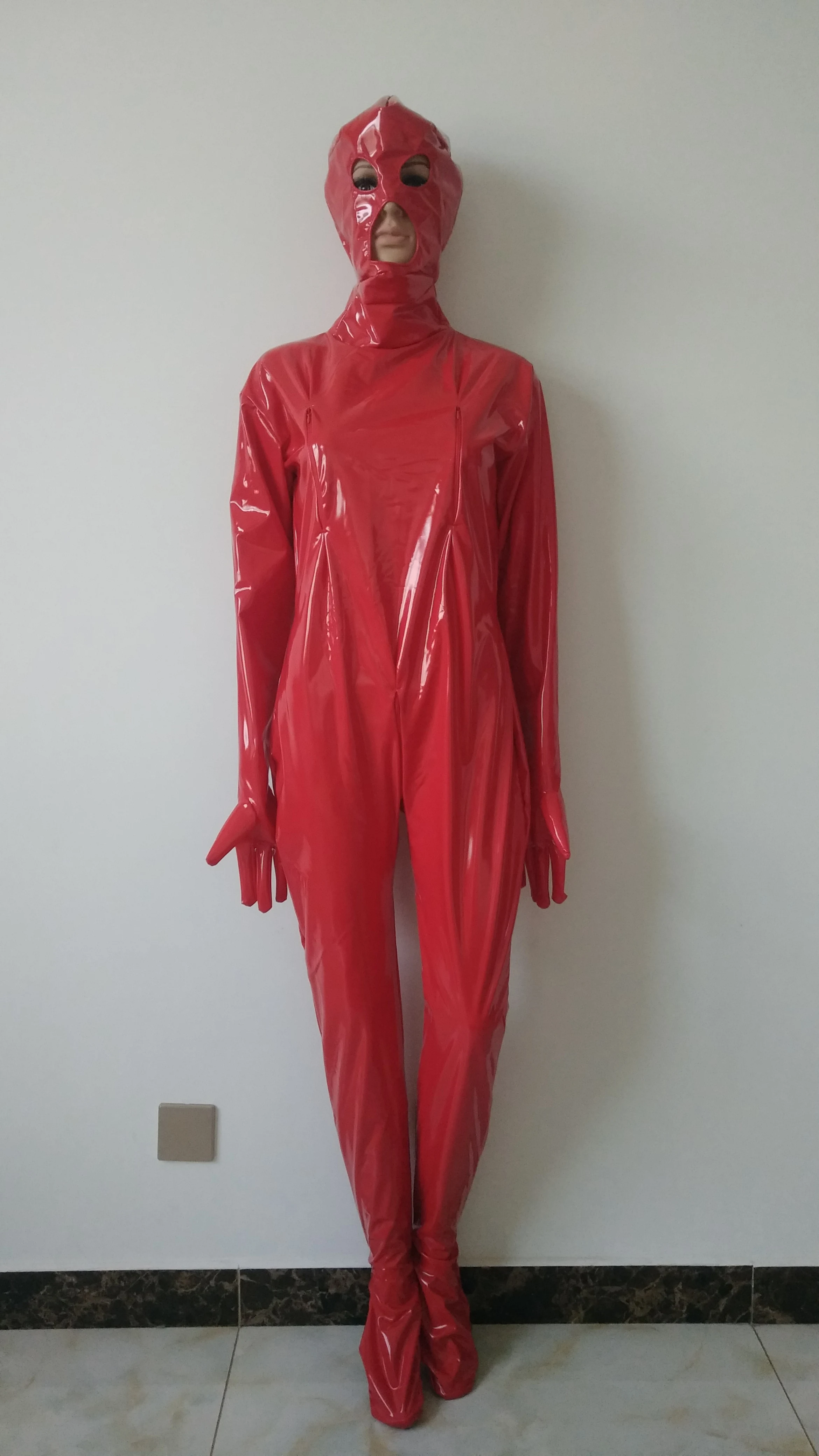 Женский костюм Зентаи красный блестящий из ПВХ с молнией на груди для взрослых| |