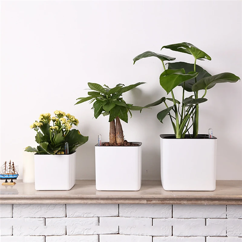 Office Self Watering Plant Flower Pot with Water Level Indicator Garden Balcony Bonsai Planting Planter Decorations | Дом и сад