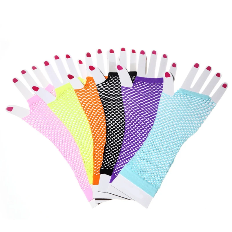 Перчатки женские сетчатые ажурные в стиле панк готика без пальцев танцевальный