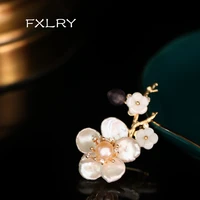 fxlry new high end handmade natural shaped pearl flower small pin buckle needle coat brooch jewelry accessory