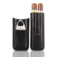 2021 portable cigar box crocodile 2 tubes cigar case travel leather cigar humidor box with cutter cigar accessories