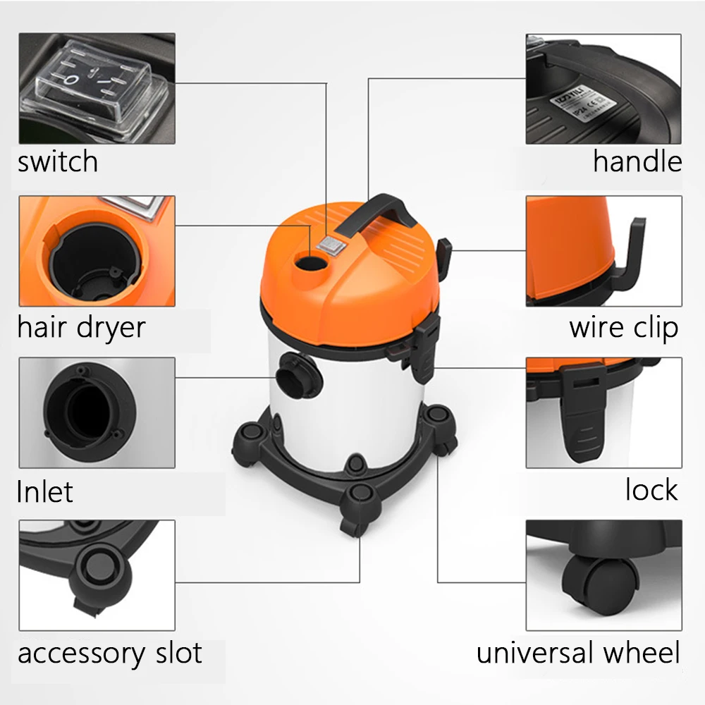 

18L Strong Suction Vacuum Cleaner Barrel Type High-Power Factory Workshop Industrial Cleaning Horizontal Automotive Cleaner